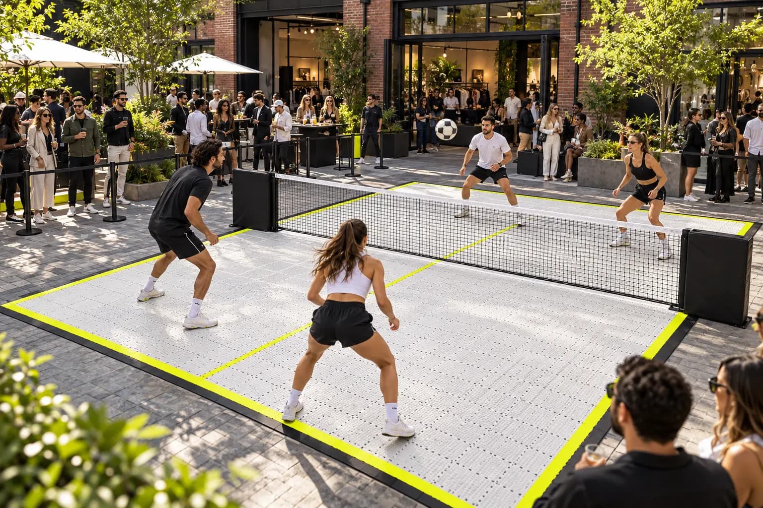 CANCHA football-tennis activation concept at a grand opening